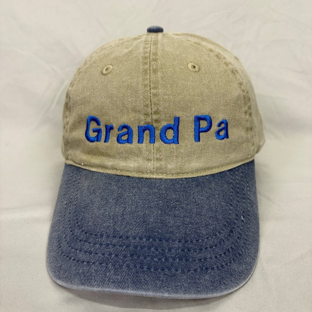 Otto Baseball Hat Grand Pa Mens OSFM Khaki Blue Embroidered Cap‎